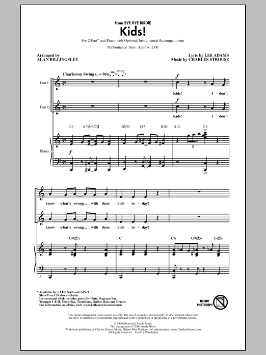 Alan Billingsley Kids! sheet music notes and chords arranged for 2-Part Choir