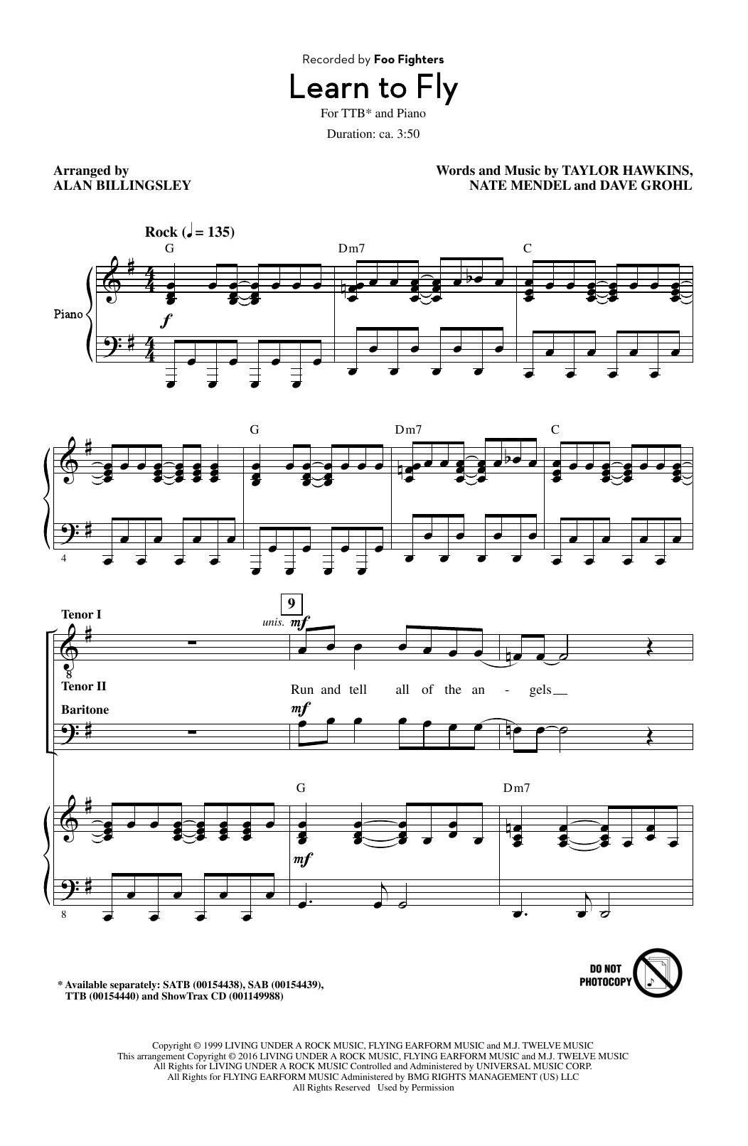 Alan Billingsley Learn To Fly sheet music notes and chords arranged for SATB Choir