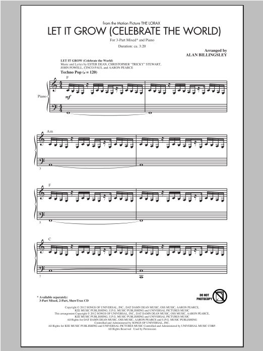 Alan Billingsley Let It Grow sheet music notes and chords arranged for 3-Part Mixed Choir