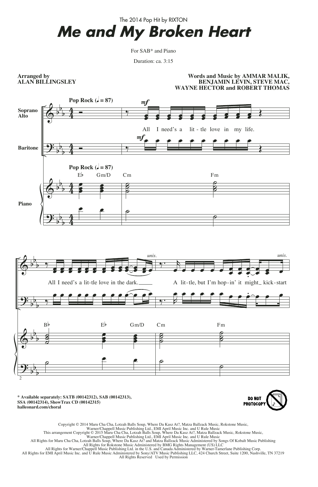 Alan Billingsley Me And My Broken Heart sheet music notes and chords arranged for SAB Choir