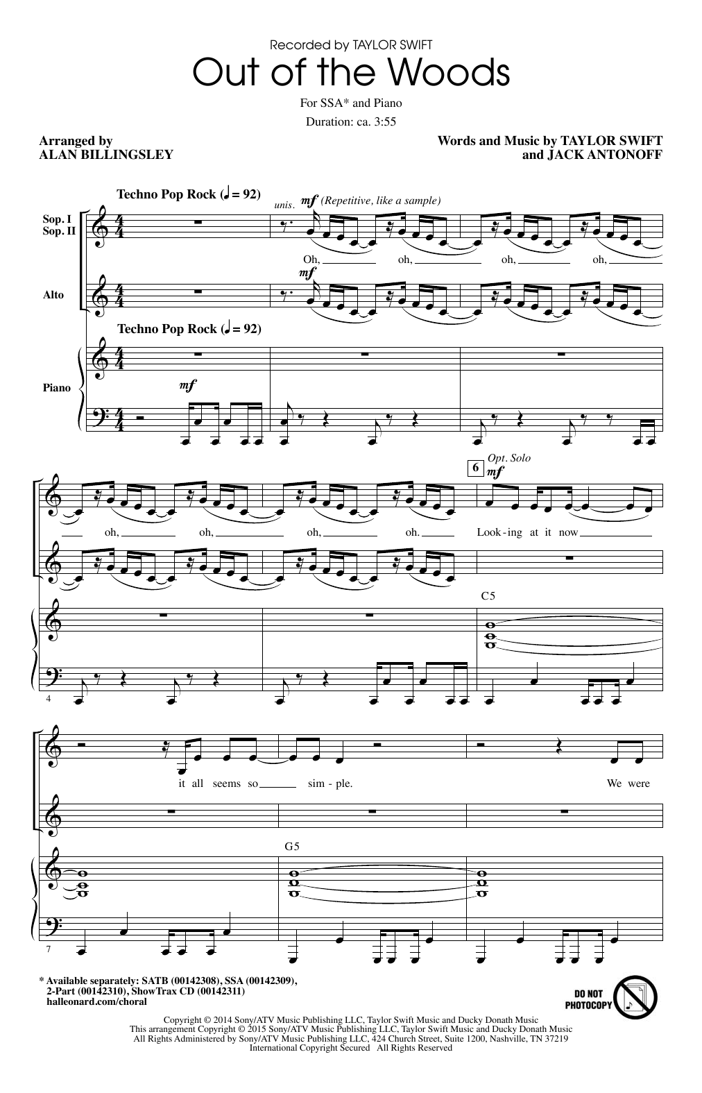 Alan Billingsley Out Of The Woods sheet music notes and chords arranged for 2-Part Choir