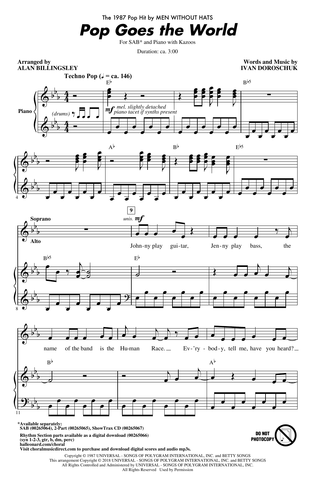 Alan Billingsley Pop Goes The World sheet music notes and chords arranged for 2-Part Choir
