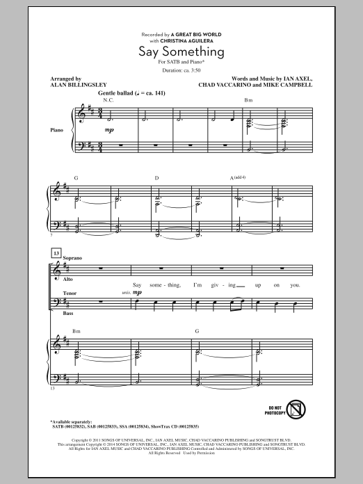Alan Billingsley Say Something sheet music notes and chords arranged for SSA Choir