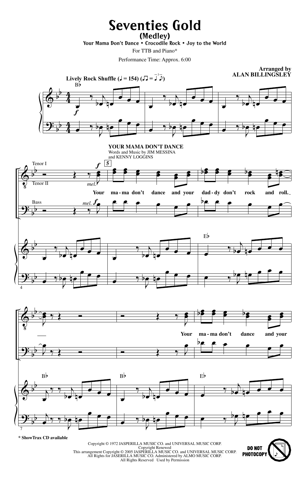 Alan Billingsley Seventies Gold (Medley) sheet music notes and chords arranged for TTB Choir