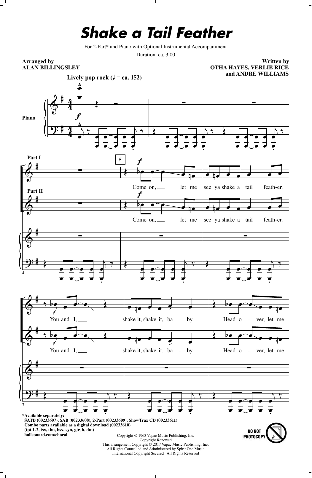Alan Billingsley Shake A Tail Feather sheet music notes and chords arranged for 2-Part Choir
