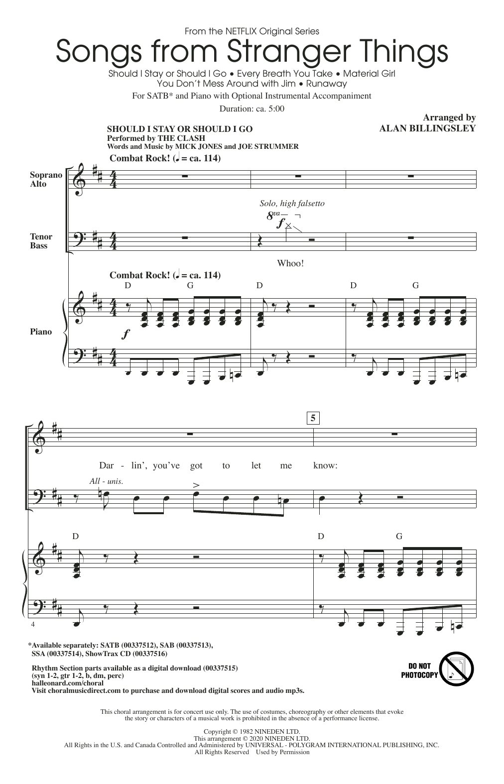 Alan Billingsley Songs from Stranger Things (arr. Alan Billingsley) sheet music notes and chords arranged for SATB Choir