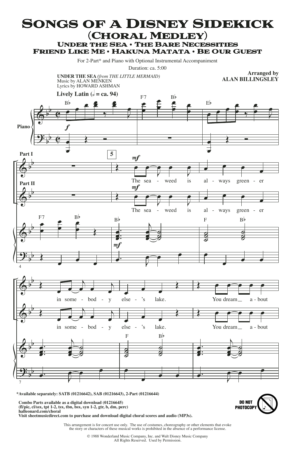 Alan Billingsley Songs of a Disney Sidekick (Choral Medley) sheet music notes and chords arranged for 2-Part Choir
