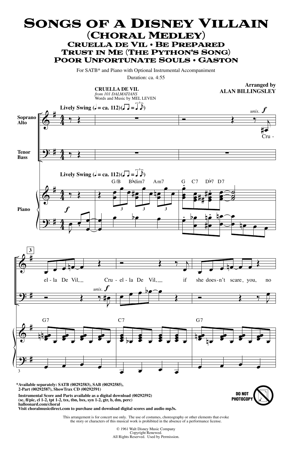 Alan Billingsley Songs Of A Disney Villain (Choral Medley) sheet music notes and chords arranged for 2-Part Choir
