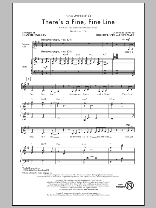 Alan Billingsley There's A Fine, Fine Line sheet music notes and chords arranged for SSA Choir