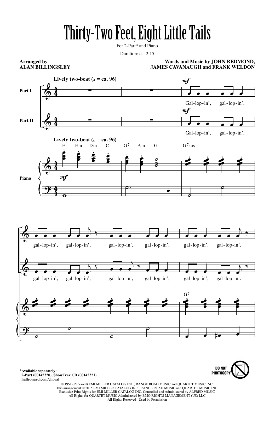 Alan Billingsley Thirty-Two Feet, Eight Little Tails sheet music notes and chords arranged for 2-Part Choir
