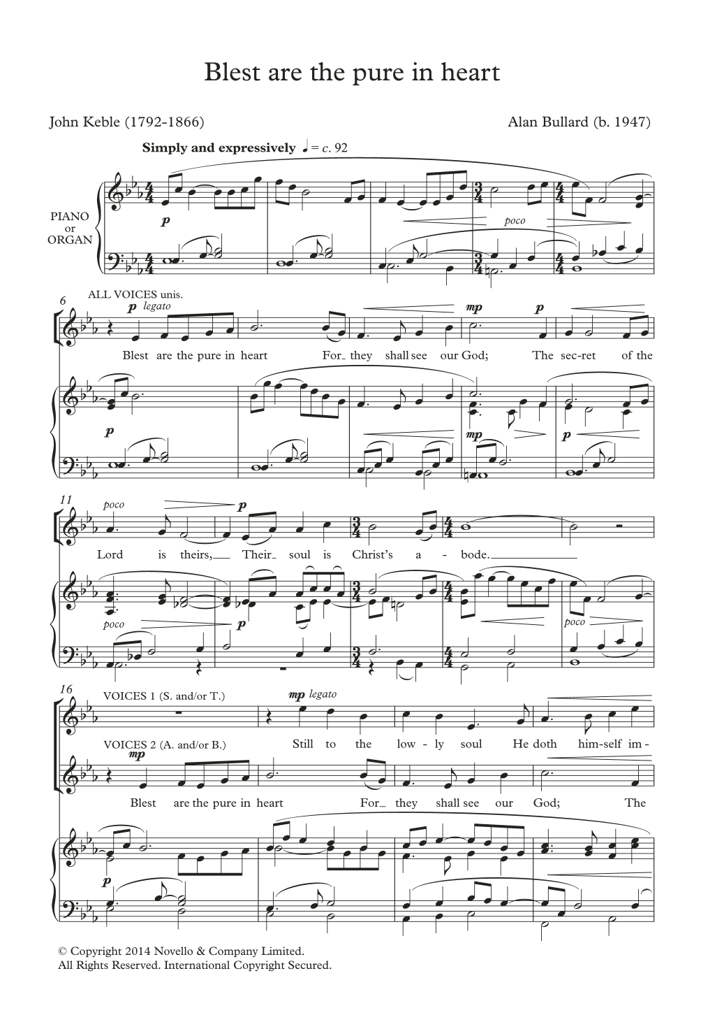 Alan Bullard Blest Are The Pure In Heart sheet music notes and chords arranged for Choir