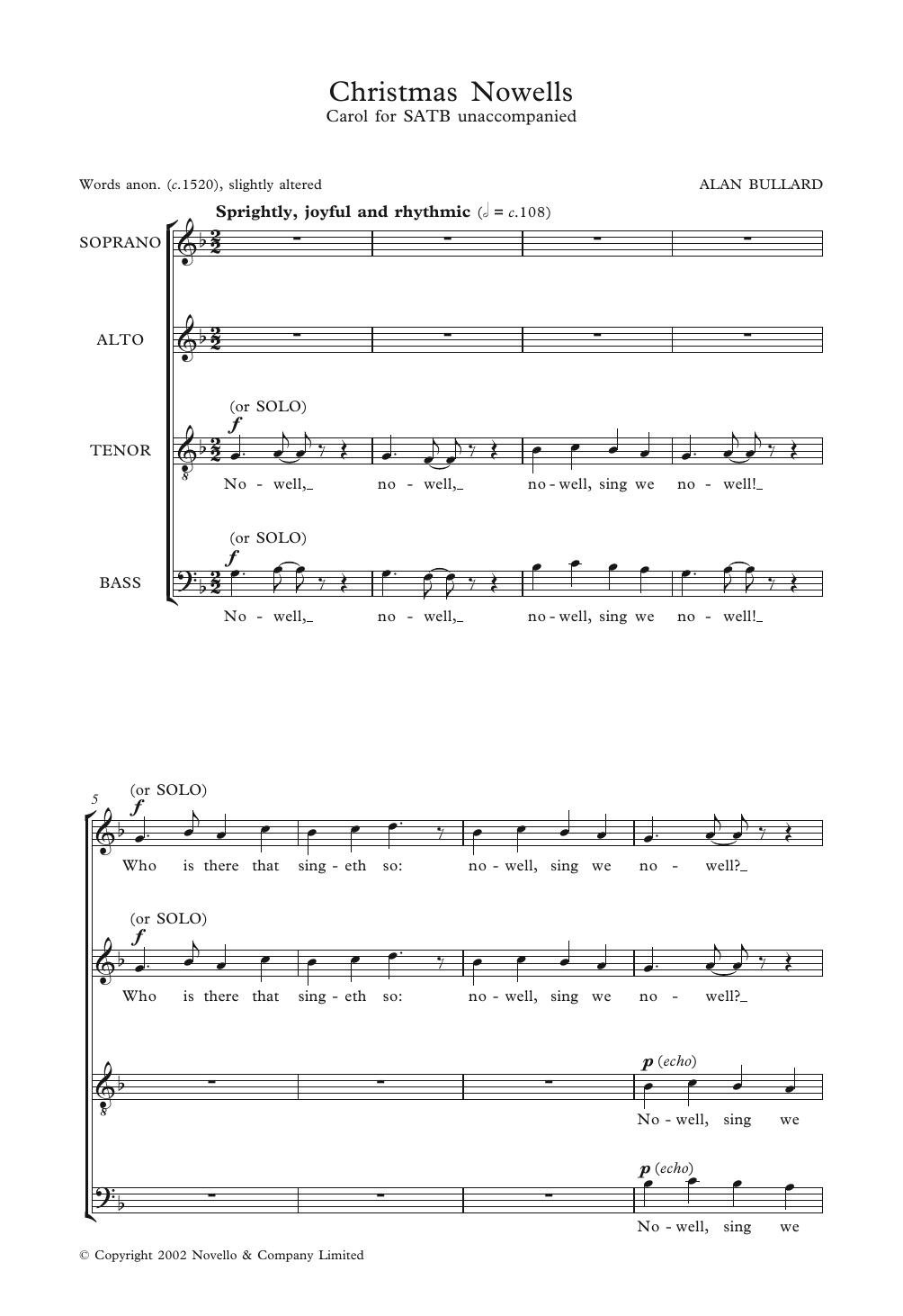 Alan Bullard Christmas Nowells sheet music notes and chords arranged for SATB Choir