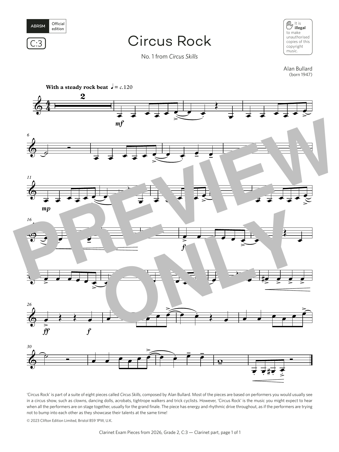 Alan Bullard Circus Rock (Grade 2, list C3, from the ABRSM Clarinet Syllabus from 2026) sheet music notes and chords arranged for Clarinet Solo
