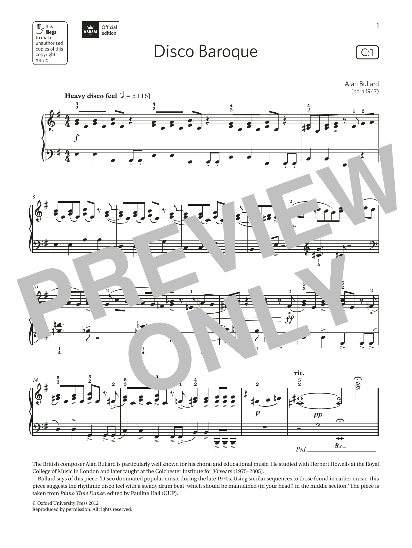 Alan Bullard Disco Baroque (Grade 3, list C1, from the ABRSM Piano Syllabus 2021 & 2022) sheet music notes and chords arranged for Piano Solo