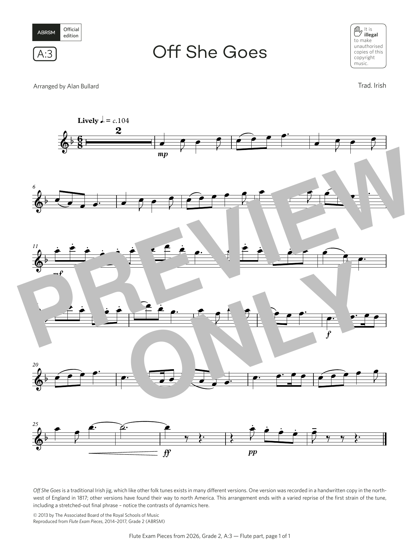 Alan Bullard Off She Goes (Grade 2, list A3, from the ABRSM Flute Syllabus from 2026) sheet music notes and chords arranged for Flute Solo