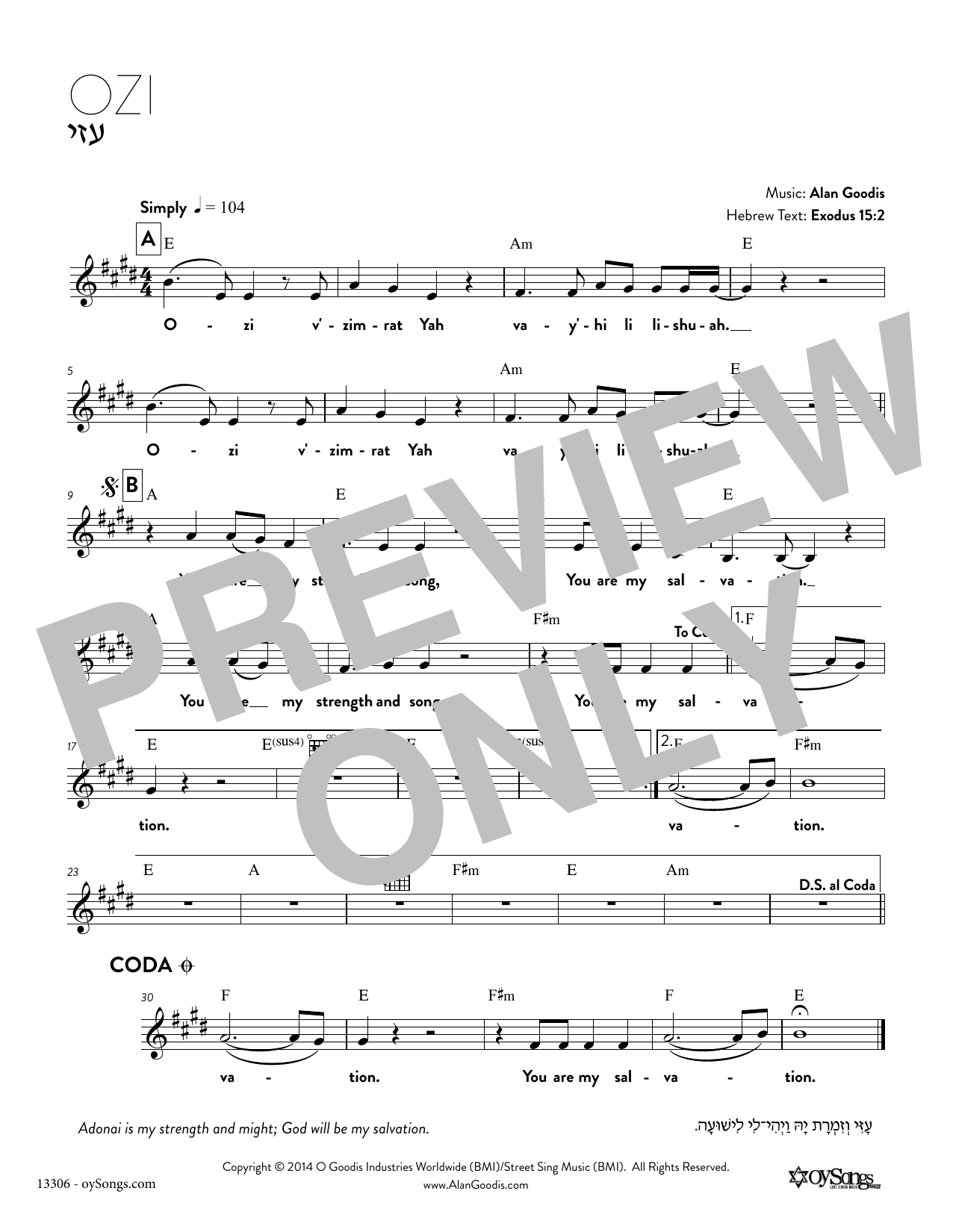 Alan Goodis Ozi sheet music notes and chords arranged for Lead Sheet / Fake Book
