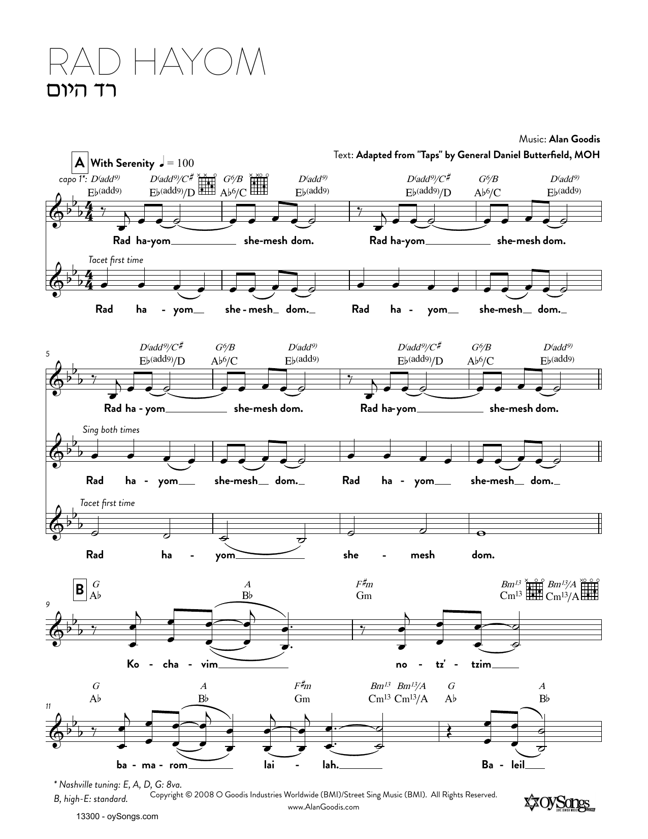 Alan Goodis Rad Hayom sheet music notes and chords arranged for Lead Sheet / Fake Book