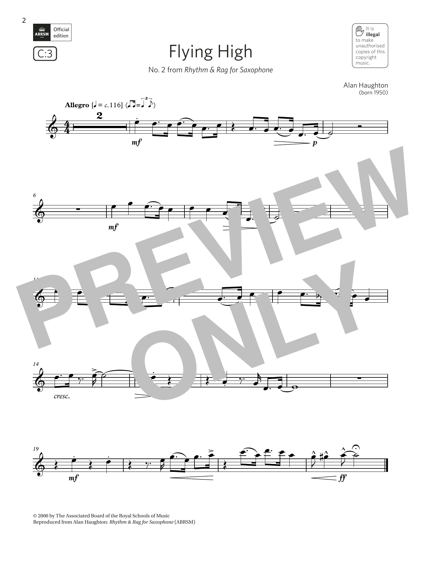 Alan Haughton Flying High (No. 2 from Rhythm & Rag) (Grade 2 List C3 from the ABRSM Saxophone syllabus from 2022) sheet music notes and chords arranged for Alto Sax Solo
