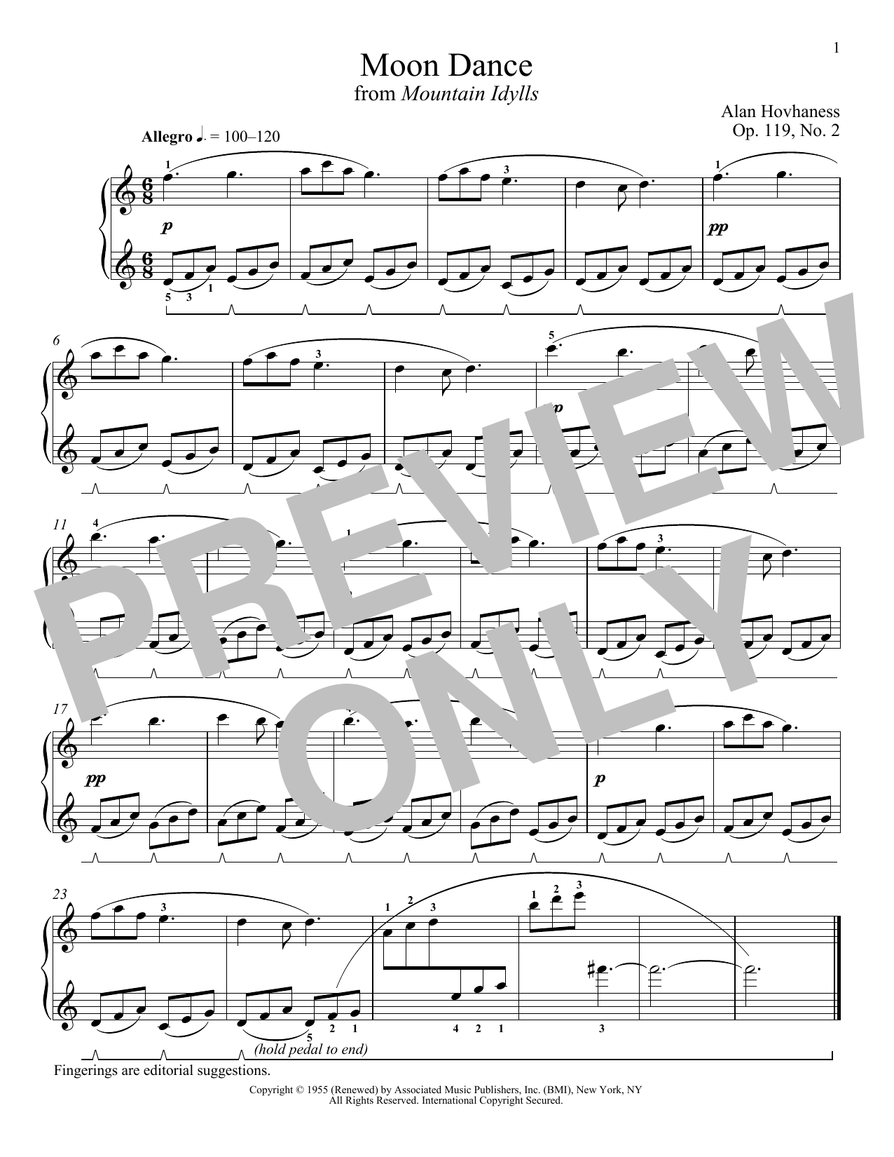 Alan Hovhaness Moon Dance sheet music notes and chords arranged for Piano Solo