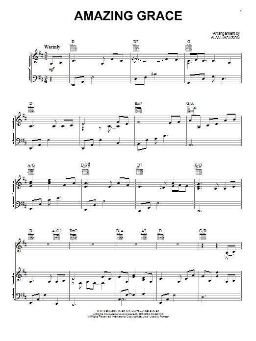 Alan Jackson Amazing Grace sheet music notes and chords arranged for Piano, Vocal & Guitar Chords (Right-Hand Melody)
