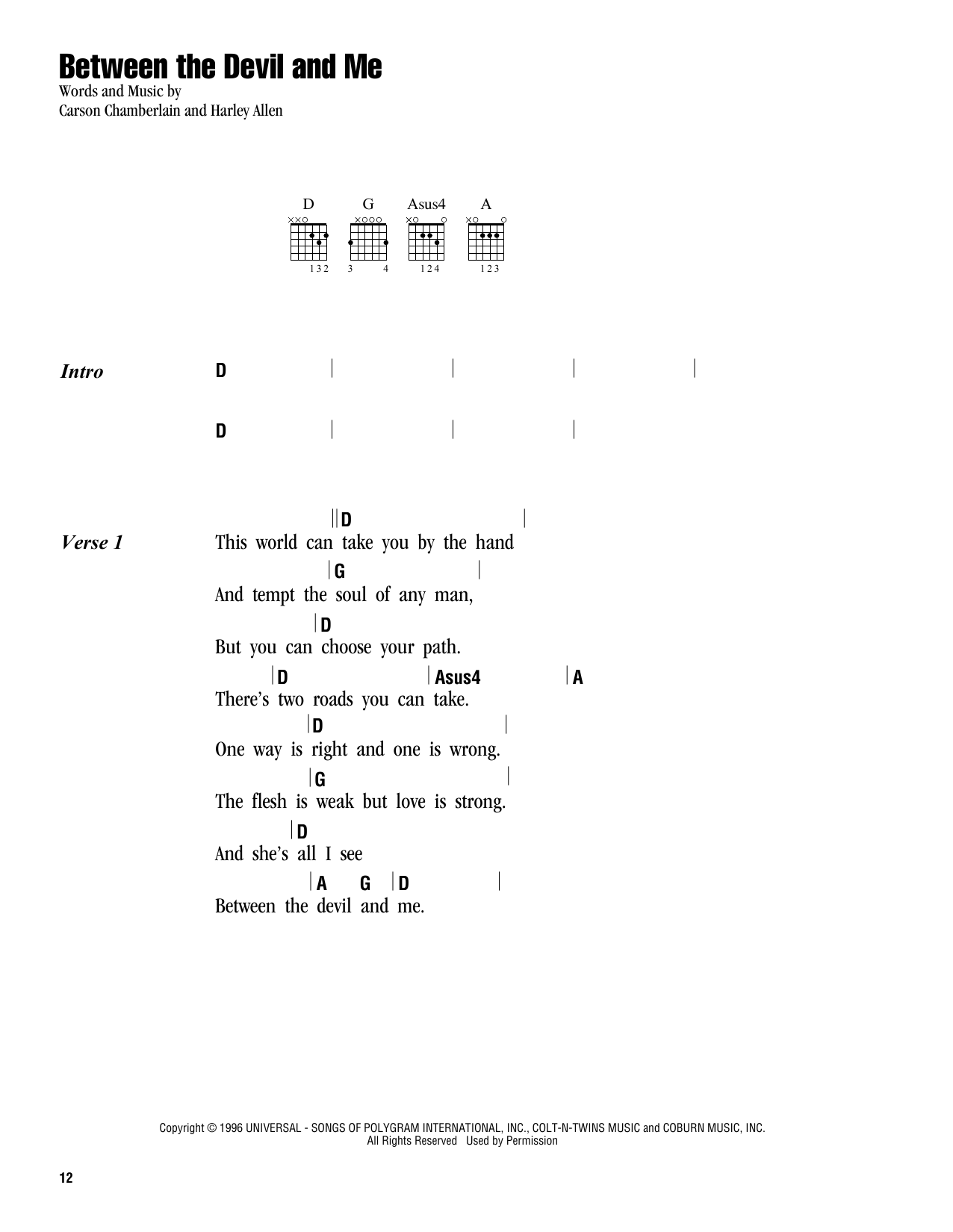Alan Jackson Between The Devil And Me sheet music notes and chords arranged for Guitar Chords/Lyrics