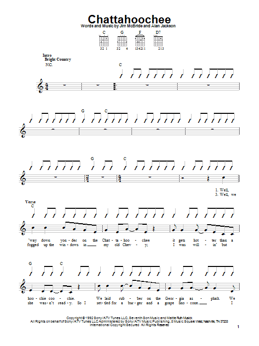 Alan Jackson Chattahoochee sheet music notes and chords arranged for Super Easy Piano