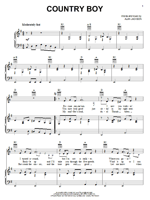 Alan Jackson Country Boy sheet music notes and chords arranged for Piano, Vocal & Guitar Chords (Right-Hand Melody)