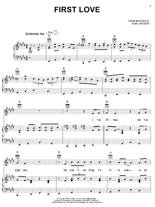 Alan Jackson First Love sheet music notes and chords arranged for Piano, Vocal & Guitar Chords (Right-Hand Melody)