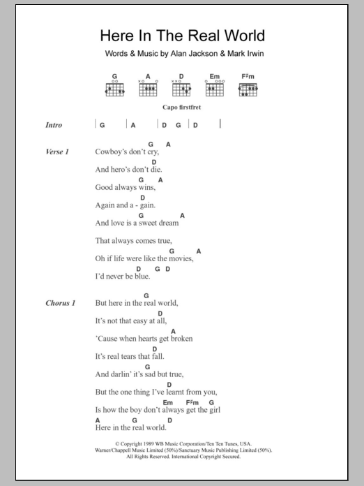 Alan Jackson Here In The Real World sheet music notes and chords arranged for Guitar Chords/Lyrics