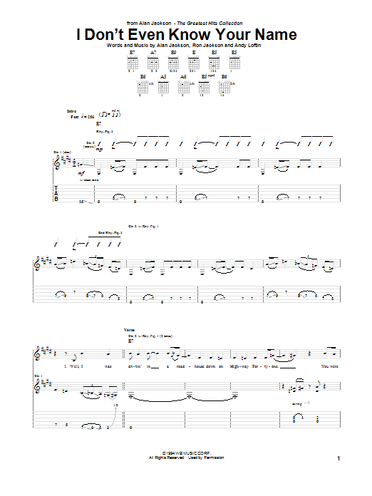 Alan Jackson I Don't Even Know Your Name sheet music notes and chords arranged for Guitar Tab
