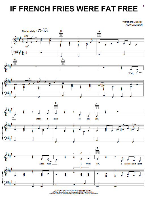 Alan Jackson If French Fries Were Fat Free sheet music notes and chords arranged for Piano, Vocal & Guitar Chords (Right-Hand Melody)