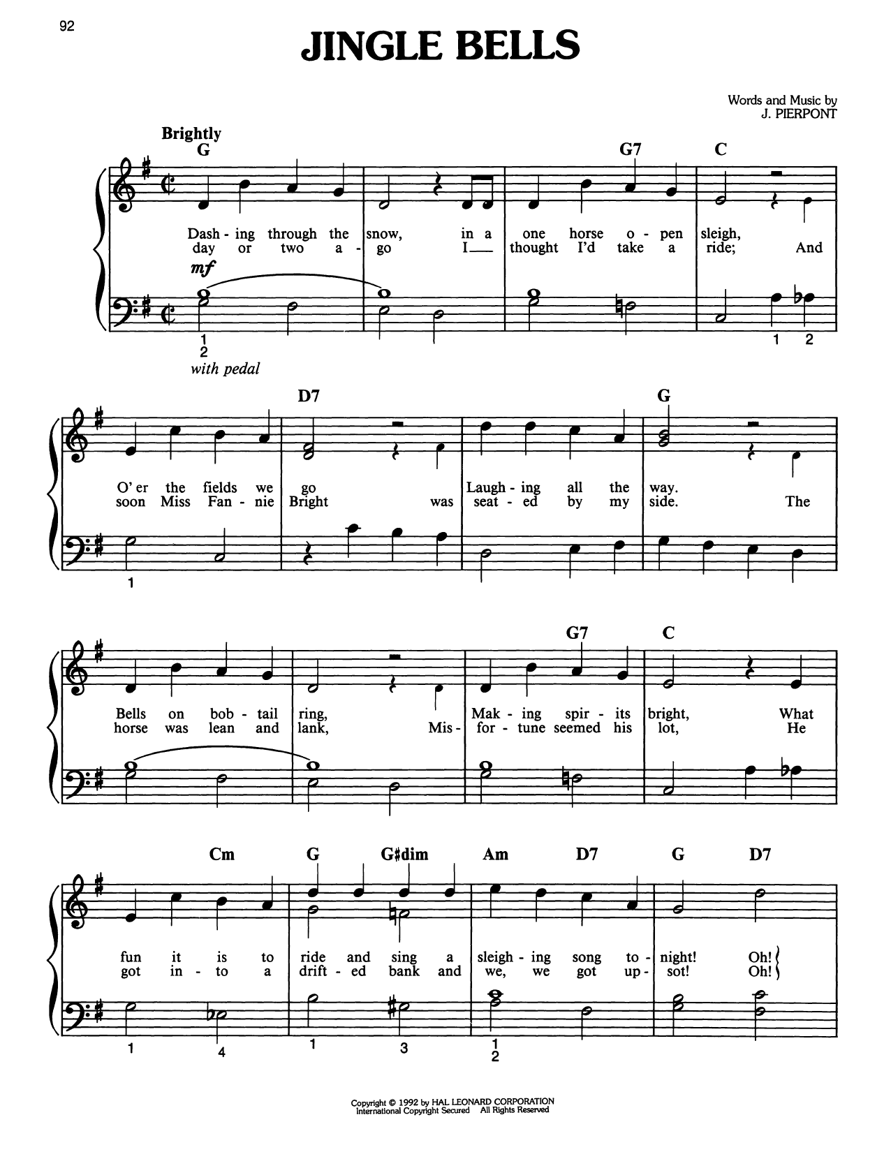 Alan Jackson Jingle Bells sheet music notes and chords arranged for Easy Piano