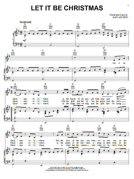 Alan Jackson Let It Be Christmas sheet music notes and chords arranged for Piano, Vocal & Guitar Chords (Right-Hand Melody)