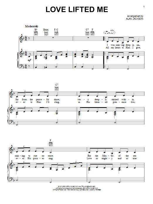 Alan Jackson Love Lifted Me sheet music notes and chords arranged for Piano, Vocal & Guitar Chords (Right-Hand Melody)