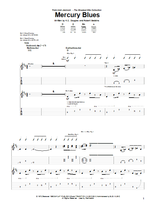 Alan Jackson Mercury Blues sheet music notes and chords arranged for Guitar Tab (Single Guitar)