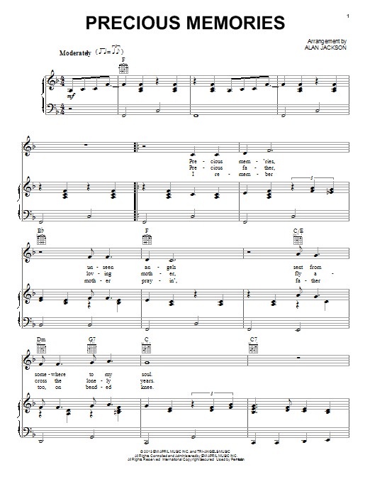 Alan Jackson Precious Memories sheet music notes and chords arranged for Piano, Vocal & Guitar Chords (Right-Hand Melody)
