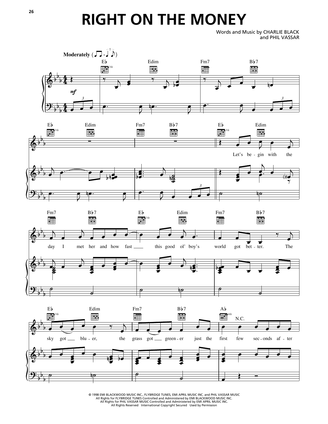 Alan Jackson Right On The Money sheet music notes and chords arranged for Piano, Vocal & Guitar Chords (Right-Hand Melody)