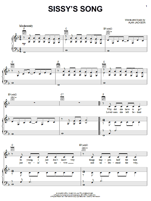 Alan Jackson Sissy's Song sheet music notes and chords arranged for Piano, Vocal & Guitar Chords (Right-Hand Melody)