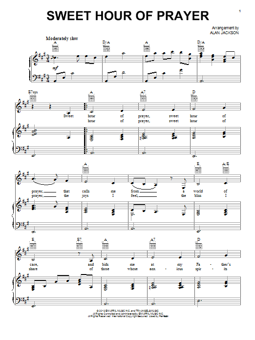 Alan Jackson Sweet Hour Of Prayer sheet music notes and chords arranged for Piano, Vocal & Guitar Chords (Right-Hand Melody)