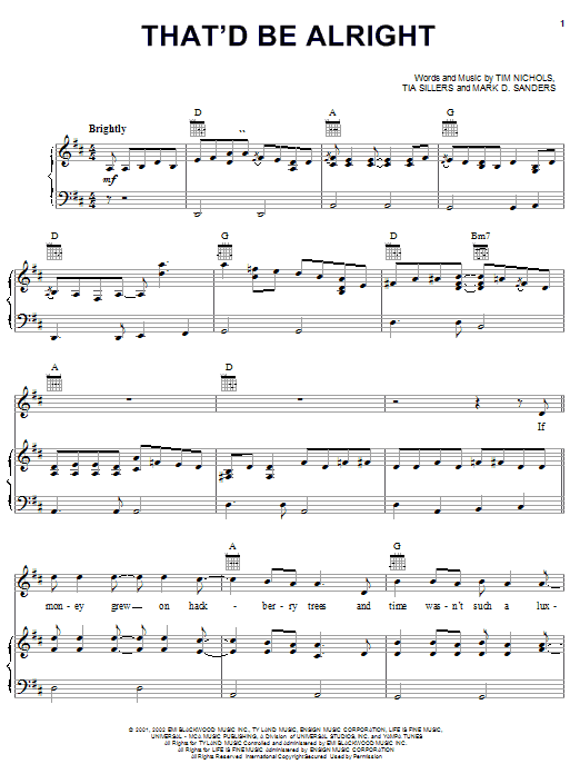 Alan Jackson That'd Be Alright sheet music notes and chords arranged for Piano, Vocal & Guitar Chords (Right-Hand Melody)