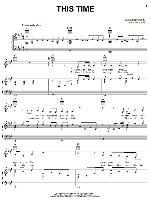 Alan Jackson This Time sheet music notes and chords arranged for Piano, Vocal & Guitar Chords (Right-Hand Melody)