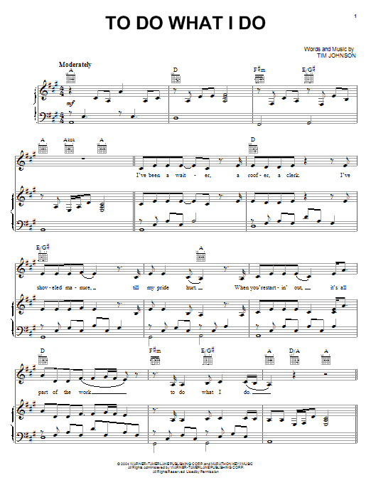Alan Jackson To Do What I Do sheet music notes and chords arranged for Piano, Vocal & Guitar Chords (Right-Hand Melody)