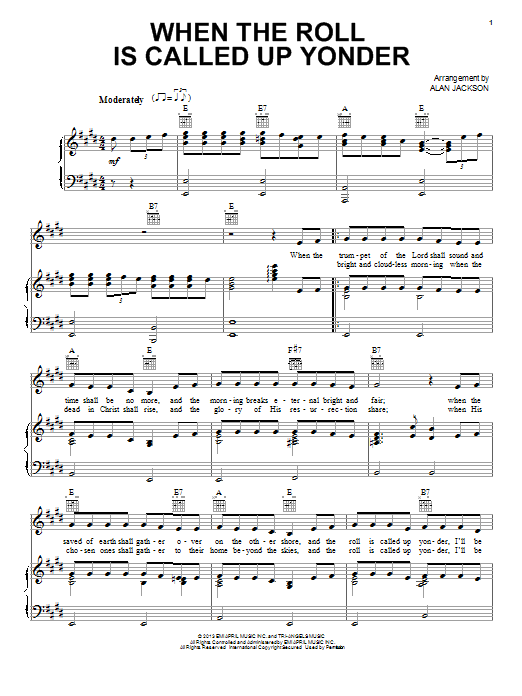 Alan Jackson When The Roll Is Called Up Yonder sheet music notes and chords arranged for Piano, Vocal & Guitar Chords (Right-Hand Melody)