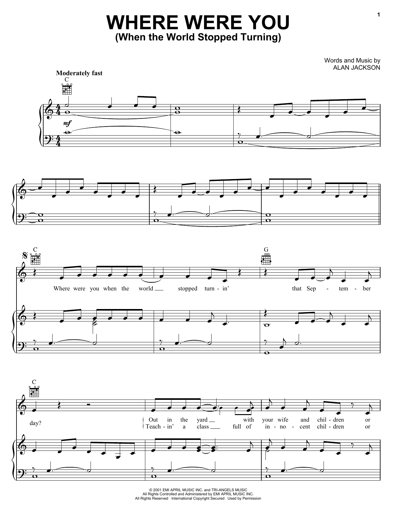 Alan Jackson Where Were You (When The World Stopped Turning) sheet music notes and chords arranged for Ukulele