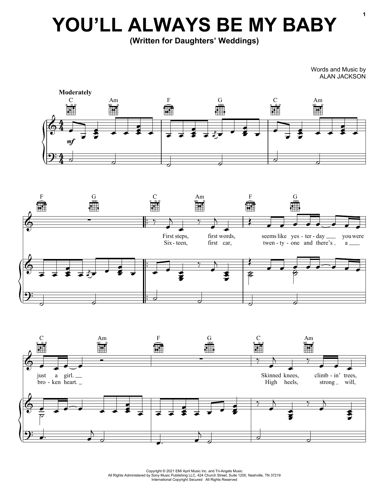 Alan Jackson You'll Always Be My Baby sheet music notes and chords arranged for Piano, Vocal & Guitar Chords (Right-Hand Melody)