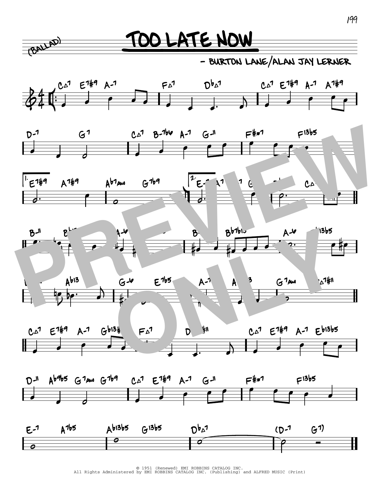 Alan Jay Lerner & Burton Lane Too Late Now (arr. David Hazeltine) sheet music notes and chords arranged for Real Book – Enhanced Chords