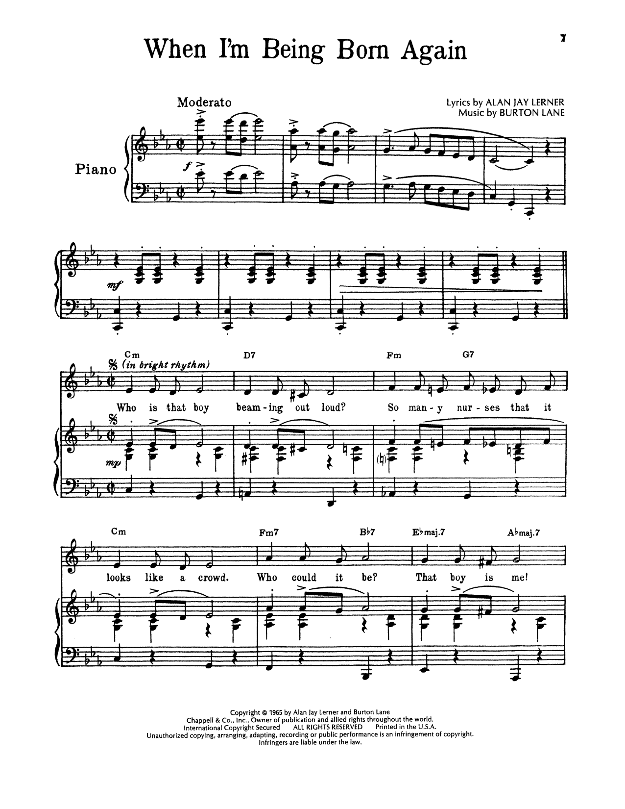 Alan Jay Lerner & Burton Lane When I'm Being Born Again (from On A Clear Day You Can See Forever) sheet music notes and chords arranged for Piano & Vocal