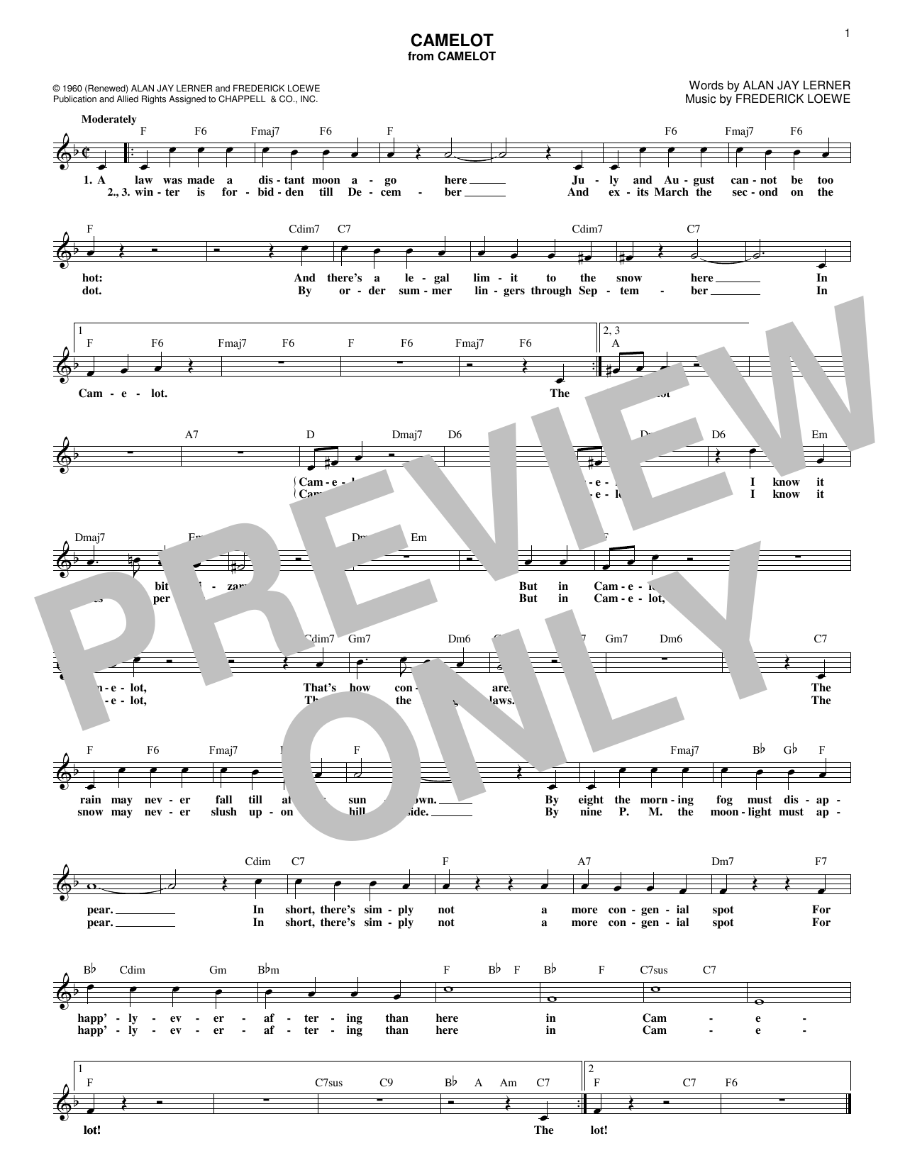 Alan Jay Lerner Camelot sheet music notes and chords arranged for Vocal Pro + Piano/Guitar