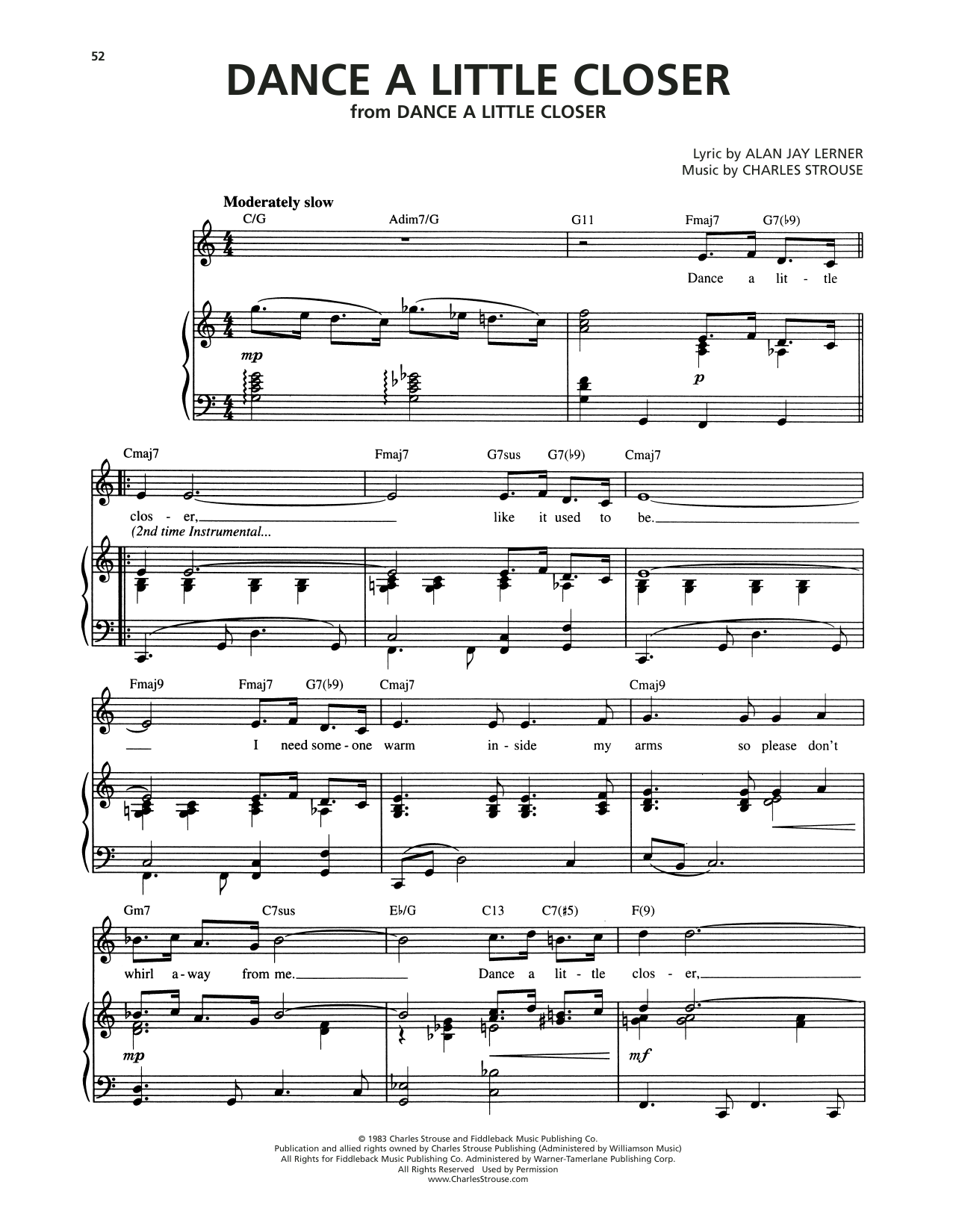 Alan Jay Lerner Dance A Little Closer sheet music notes and chords arranged for Piano & Vocal