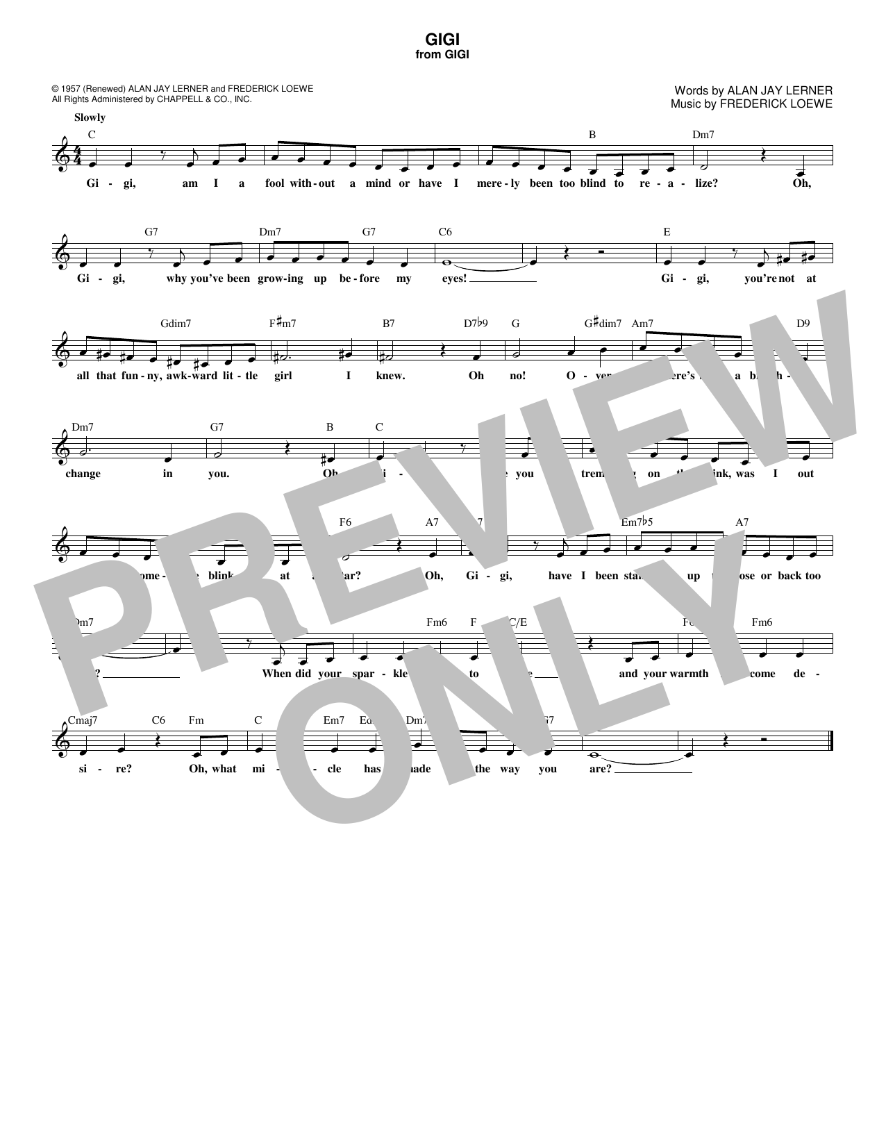 Alan Jay Lerner Gigi sheet music notes and chords arranged for Lead Sheet / Fake Book